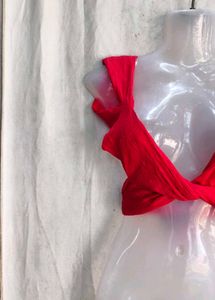 Red Twist Front Bikini Top