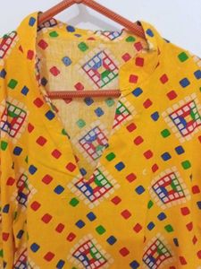 Vibrant Yellow Geometric Print Kurti