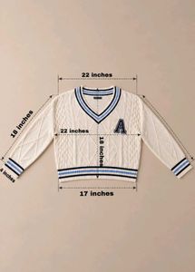 IVORY CABLE-KNIT VARSITY V-NECK SWEATER