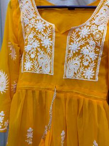 Yellow Embroidered short  Kurti