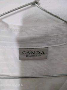 Canda Classic White Striped Button-Up Shirt