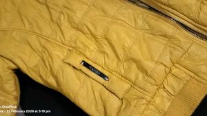 Yellow Quilted Jacket with Faux Fur Hood