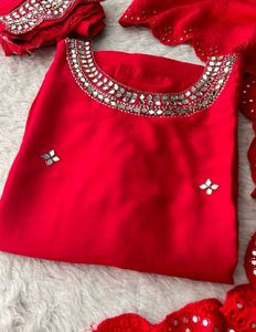 Red Embellished Kurta Set