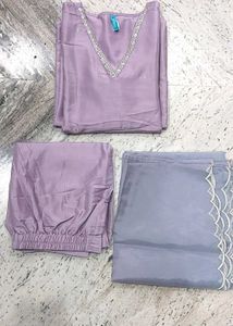 Elegant Lavender Kurta Set with Organza dupatta
