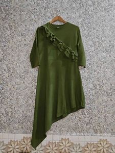 Olive Green Ruffle Detail Dress
