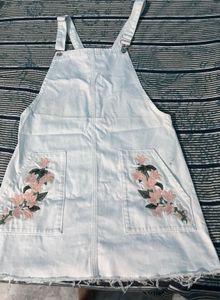 White Embroidered Denim Pinafore Dress