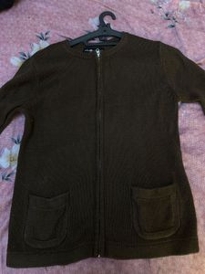 Brown Knit Zip Cardigan