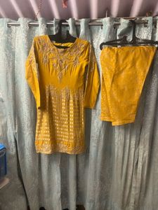 Elegant Mustard Embroidered Kurta Set