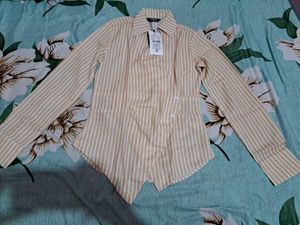 Shein Striped Button-Down handkerchief Cream Shirt
