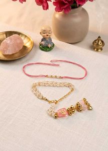 Pearl and Rose Quartz Bracelet Rakhi Set