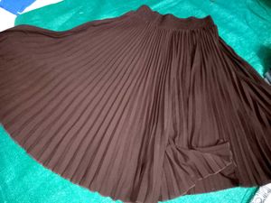 Brown Pleated Midi Skirt