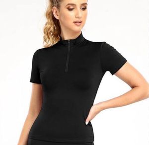 Black Zip Neck Short Sleeve Top