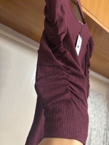 New “GINGER” Maroon Puff Sleeve Midi Dress