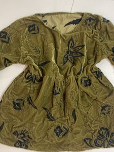 Olive Green Floral Velvet Top
