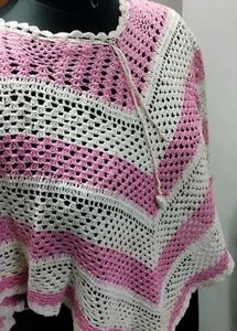 Handmade Crochet Pink &amp; White Cape