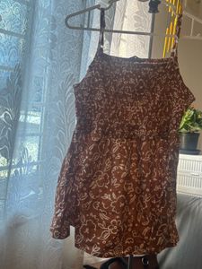 Brown Floral Smocked Mini Dress