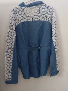 Denim Lace Sleeve Shirt