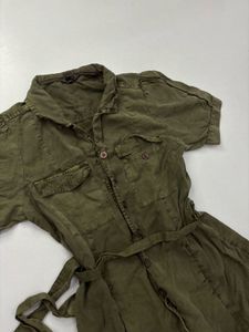 Green Button-Up Shirt Dress with Belt
