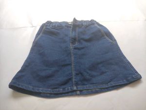 Classic Blue Denim Skirt with Elastic Comfort Wais