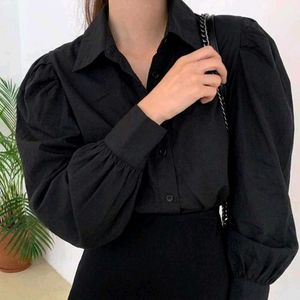 New with tag Chic Black Puff Sleeve Button-Up Top