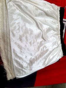 Textured White Mini Skirt with Gold Trim