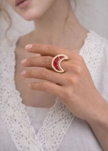 Crescent Moon Red Gem Ring