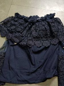 Elegant Navy Lace Off-Shoulder Top