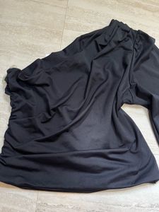 Black One-Shoulder Puff Sleeve Top