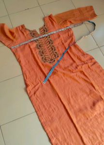 Peach Kurti with Embroidered Neckline