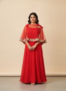 Stunning Red Ethnic Gown with cape