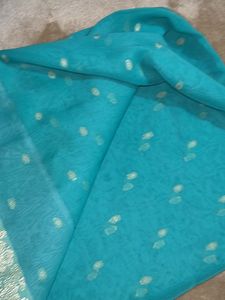 Blue With Golden Border Saree