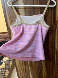 Pink Plaid Camisole Top with golden details