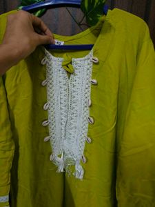 Vibrant Lime Green Kurta Set with Tassels