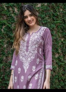 Embroidery Design Lavender Chikankari Kurti