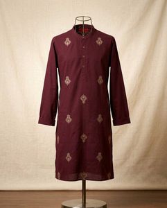 Men's Maroon Embroidered Kurta