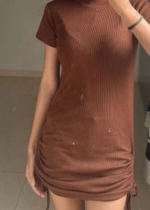 Brown Ribbed Bodycon Mini Dress