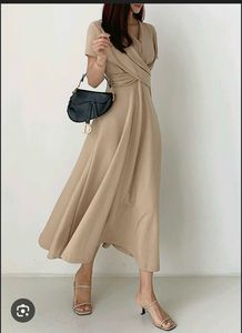 Elegant Beige Wrap imported dress