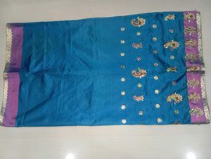 Beautiful Blue Saree with Embellishments