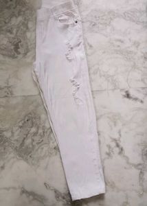 White denim cotton Ripped Jeans for girls/women