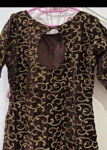 Brown Embroidered Velvet Kurta Set