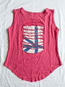 Pink Sleeveless Tank Top with Flag Print