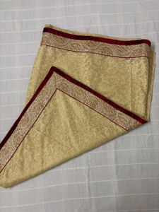 Cream &amp; Maroon Embroidered Saree With Blouse