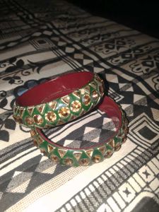Beautiful Green Bangles with Embellishments