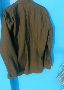 Men's Dark Green Mandarin Collar Shirt