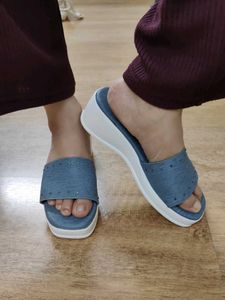 Blue Studded Slide Sandals
