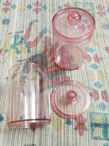 Set of 2 Pink Glass Jars and trinket plate