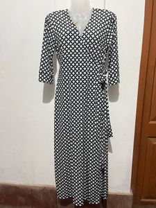 Monochrome Geometric Print Wrap Dress