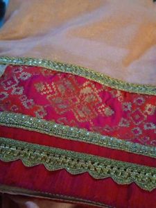 Elegant Peach saree with Red Border