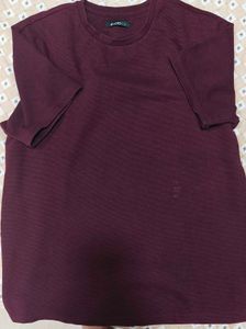 Maroon Ribbed Crew Neck Top