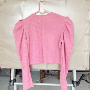 Pink Puff Sleeve Square Neck Top